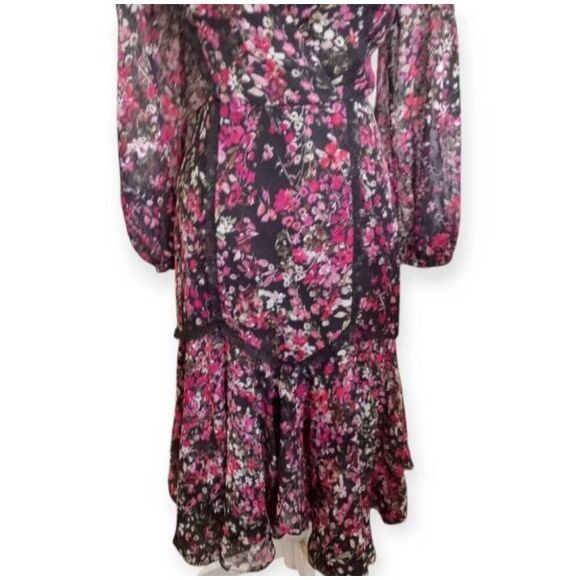 DANNY & NICOLE BLACK & PINK FLORAL MIDI DRESS SZ.10 EUC. - Picture 4 of 9